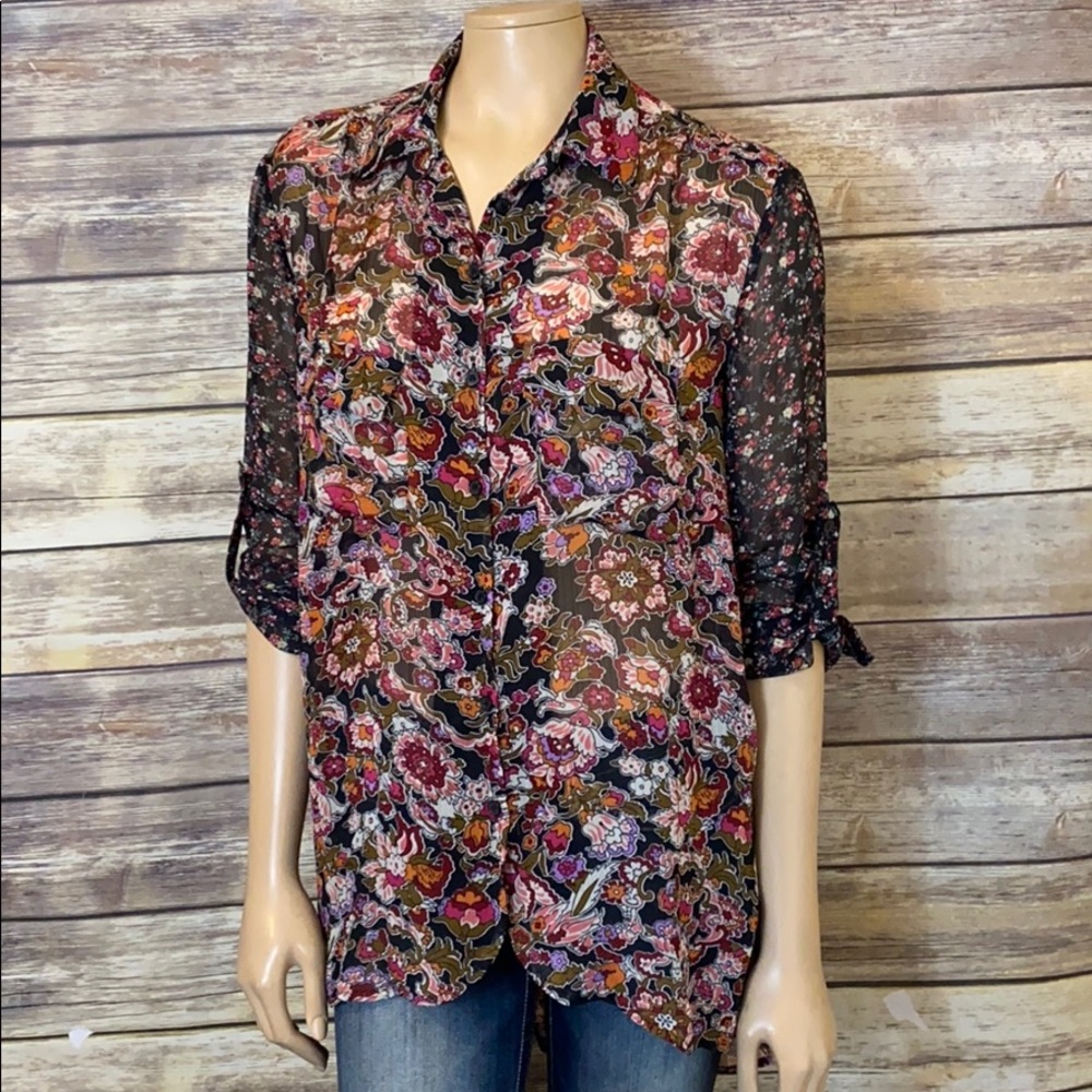 Band of Gypsies Blouse Button Down Floral S Loose